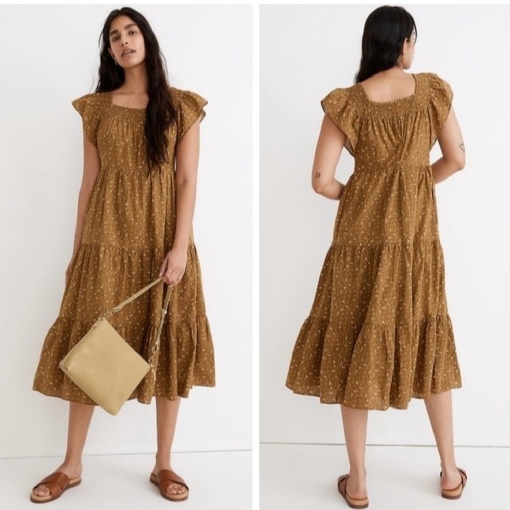 Madewell Size Small Ruffle-Sleeve Tiered Midi Dress in Daisy Stitch